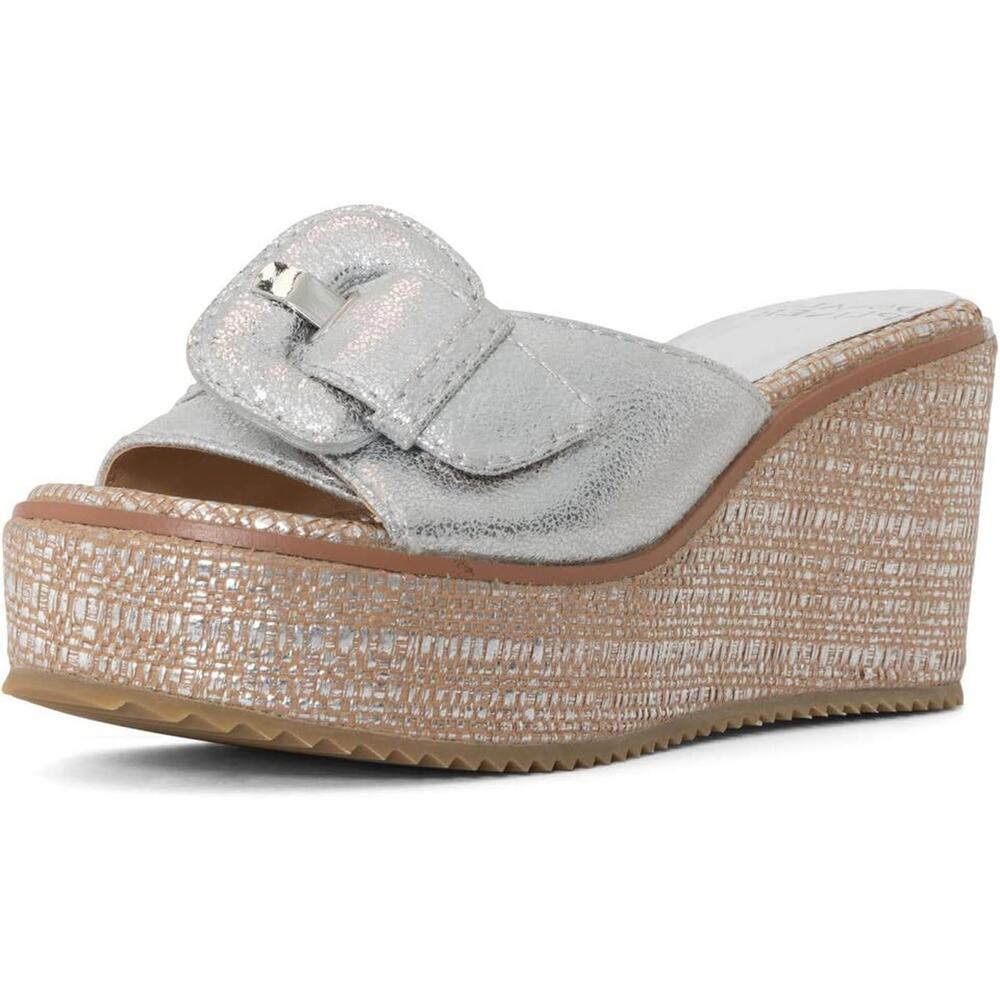 Donald J. Pliner Women's Size 8 Ivor Silver Raffia Platform Wedge Sandals